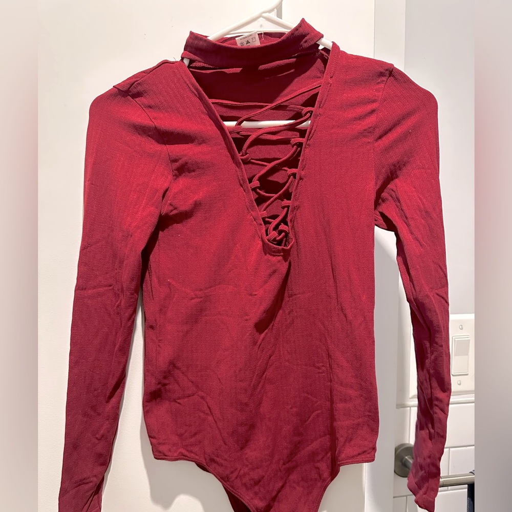 Red Front Tie Bodysuit